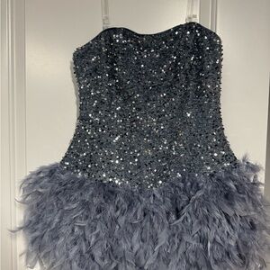 Sparkling Gray Feathered Women's Dress